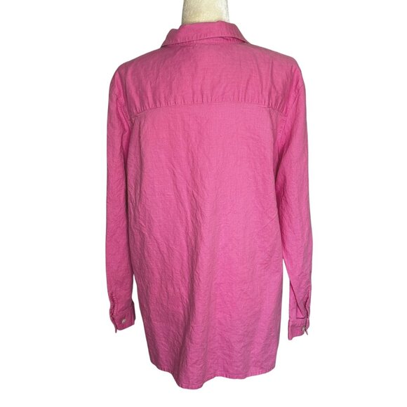 Annex by Casual Corner Pink Button Up Blouse Plus Sz 1X Linen Long Sleeve Shirt - Picture 4 of 9